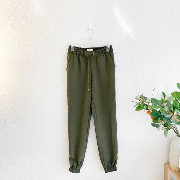 🦋 H&M Olive Green Joggers Pants Business Casual Workwear Size 0 Boho Cute Work - Picture 1 of 5
